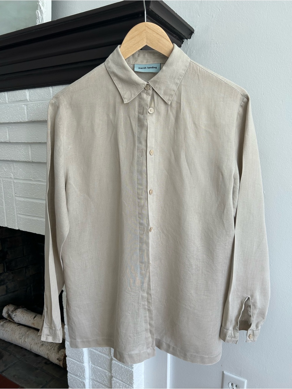 Marsh Landing Linen Beige Long-Sleeve Dress Shirt